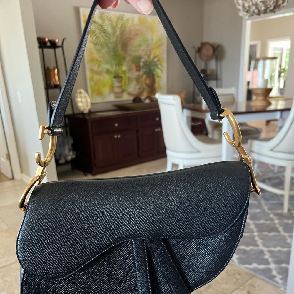 Iconic Christian Dior Noir and Gold Saddle Bag - Fashionphile Receipt Included
